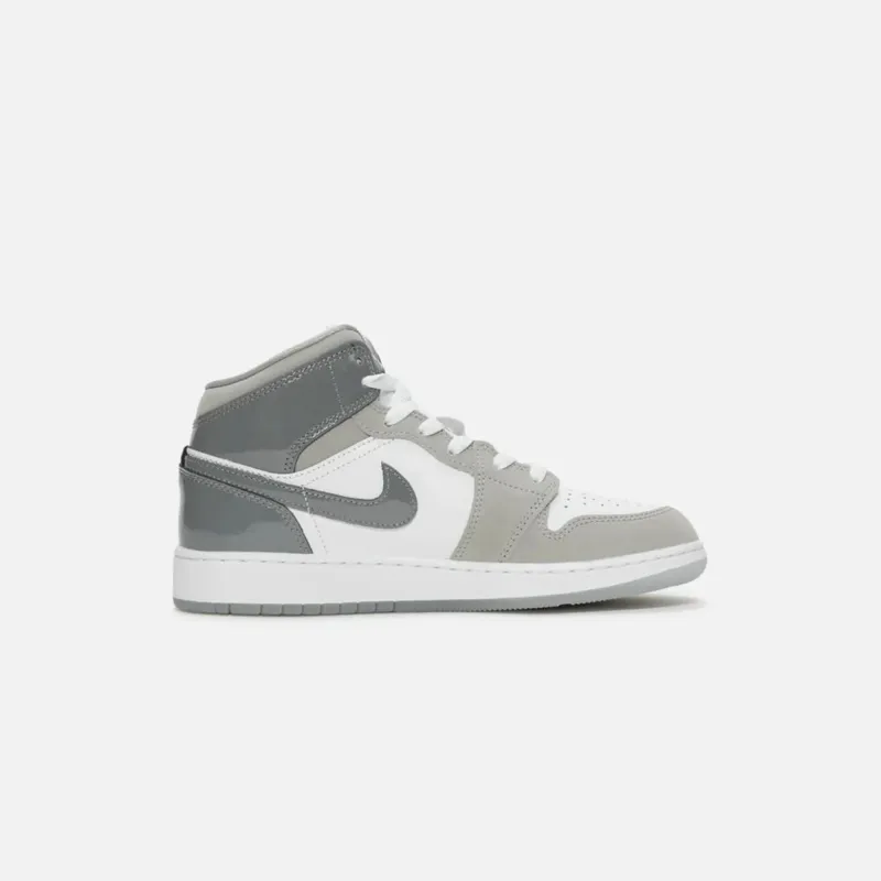 Jordan GS Air Jordan 1 Mid SE - White / Cool Grey / Med Grey sold by Kith