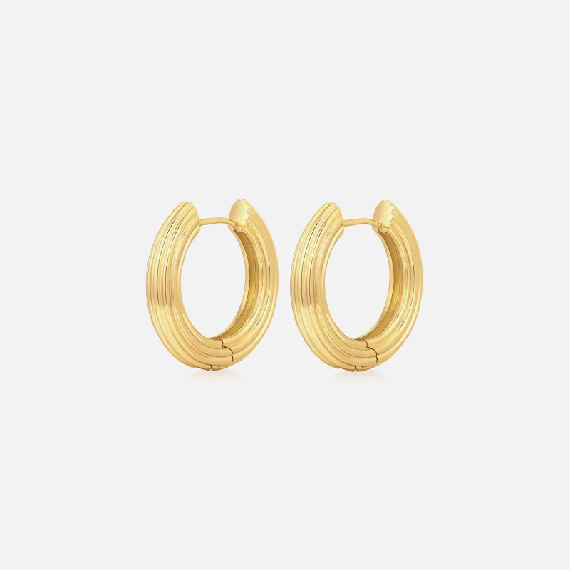 Luv AJ The Ridged Amalfi Hinge Hoops - Gold sold by Kith