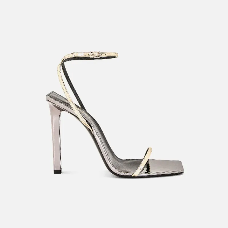 Saint Laurent Pam 110 Sandal - Cuir Lamine Or Vielli sold by Kith