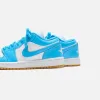 Jordan WMNS Air Jordan 1 Low - White / Gum Light Brown / Dark Powder Blue sold by Kith