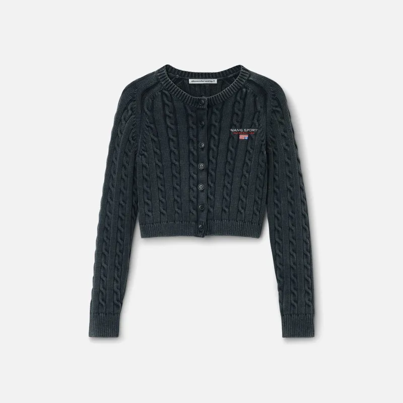 T by Alexander Wang Cropped Crewneck Cardigan - Washed Black sold by Kith