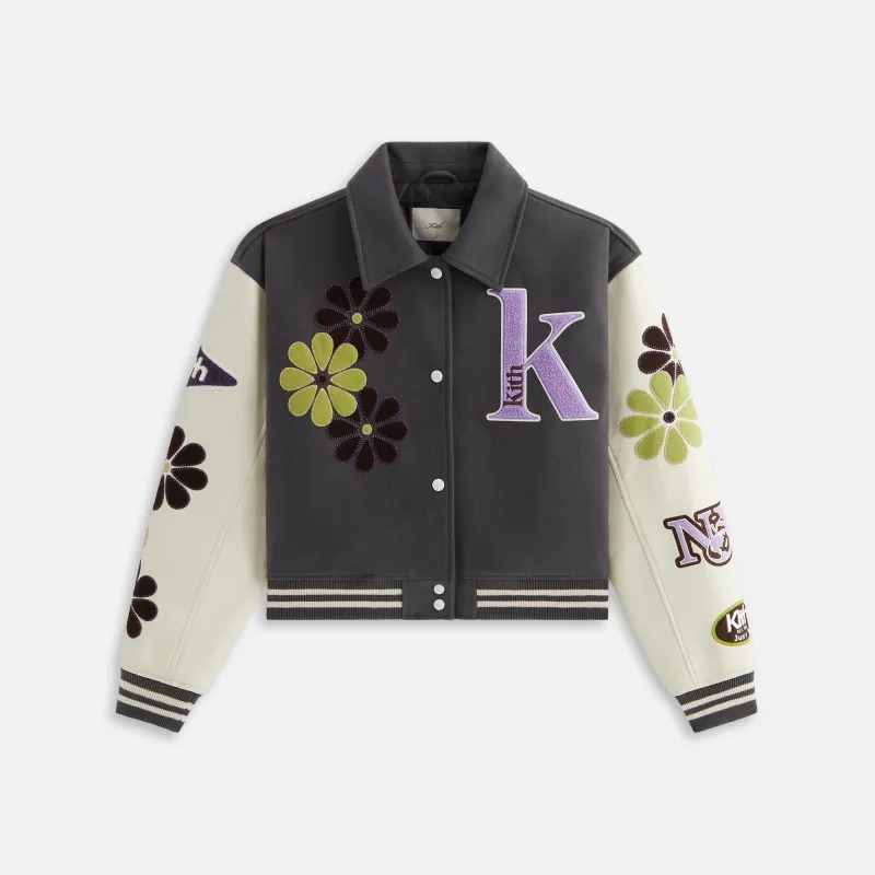 Kith Women Campbell Cropped Floral Varsity Jacket - Hematite sold by Kith