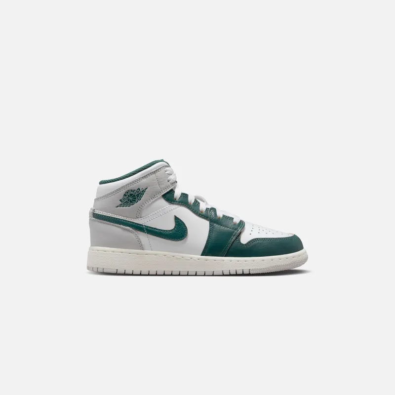 Jordan GS Air Jordan 1 Mid SE - White / Oxidized Green Sail sold by Kith