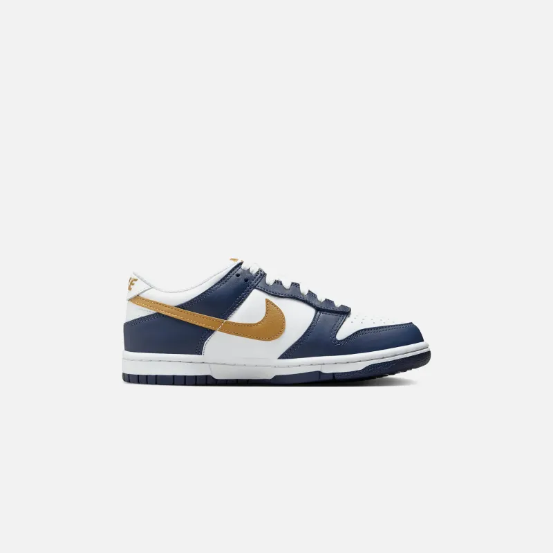 Nike GS Dunk Low - White / Wheat / Midnight Navy sold by Kith
