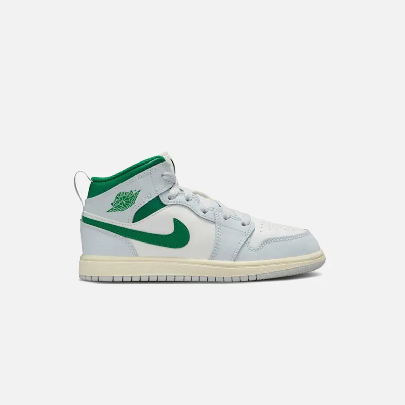 Jordan GS Air Jordan 1 Mid - Summit White / Pure Platinum / Sail / Pine Green sold by Kith