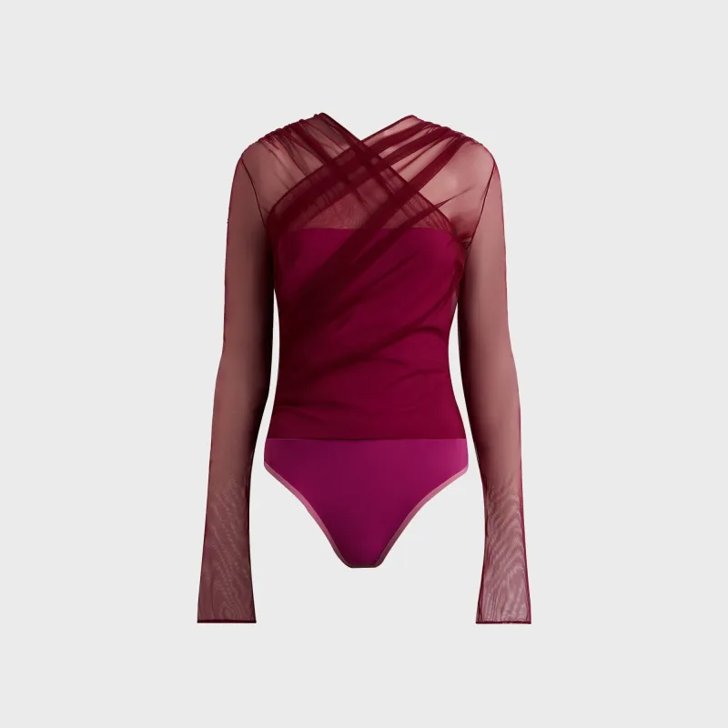 Nensi Dojaka Semi-Sheer Gathered Long Sleeve Top - Burgundy sold by Kith