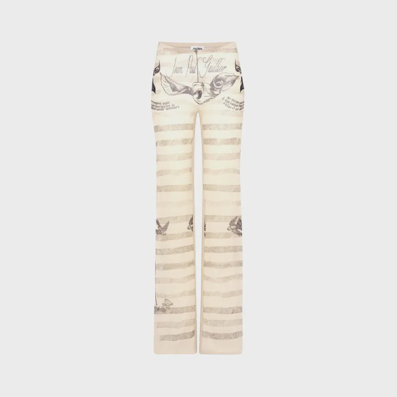 Jean Paul Gaultier Mesh Trouser Printed Tattoo Marinière - Ecru sold by Kith