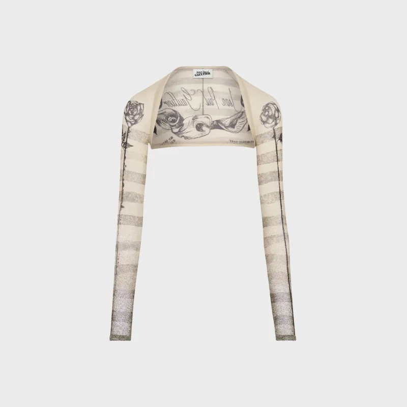 Jean Paul Gaultier Mesh Sleeves Printed Tattoo Marinière - Ecru sold by Kith