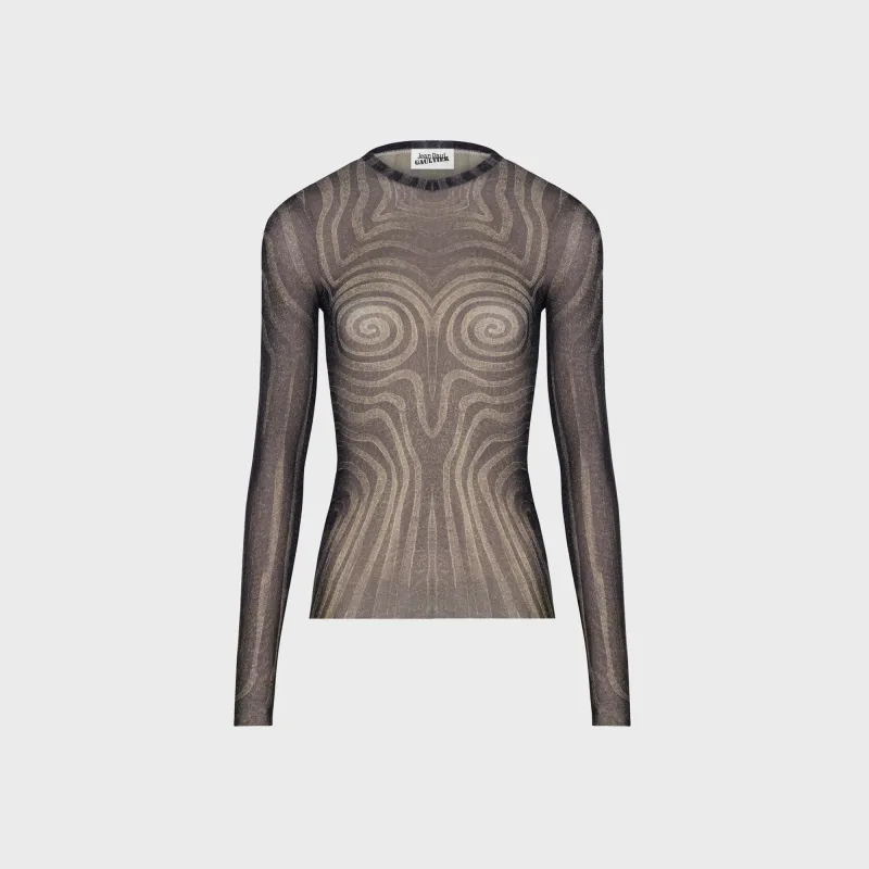 Jean Paul Gaultier Mesh Long Sleeves Top Printed Spiral - Black sold by Kith