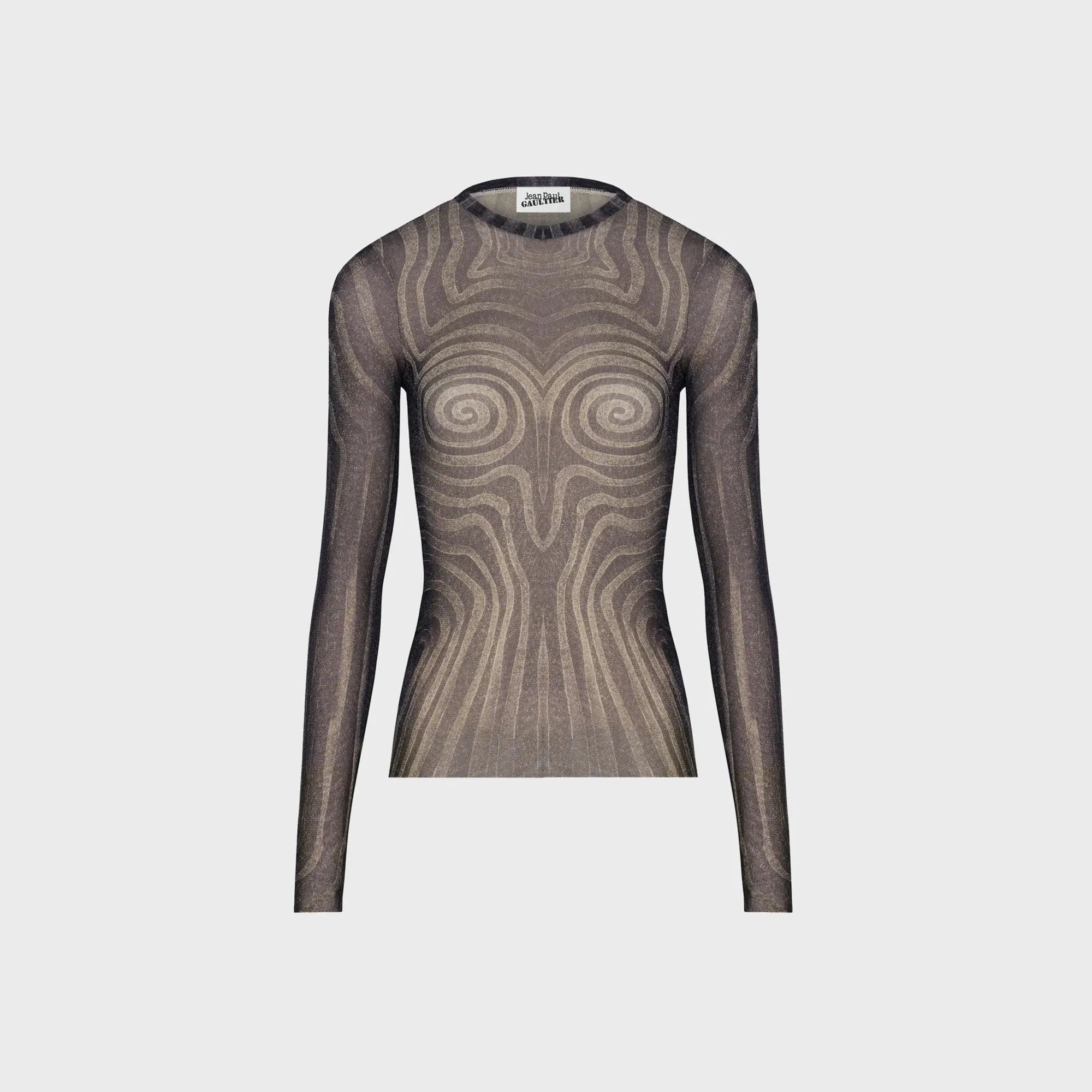 Jean Paul Gaultier Mesh Long Sleeves Top Printed Spiral - Black sold by Kith