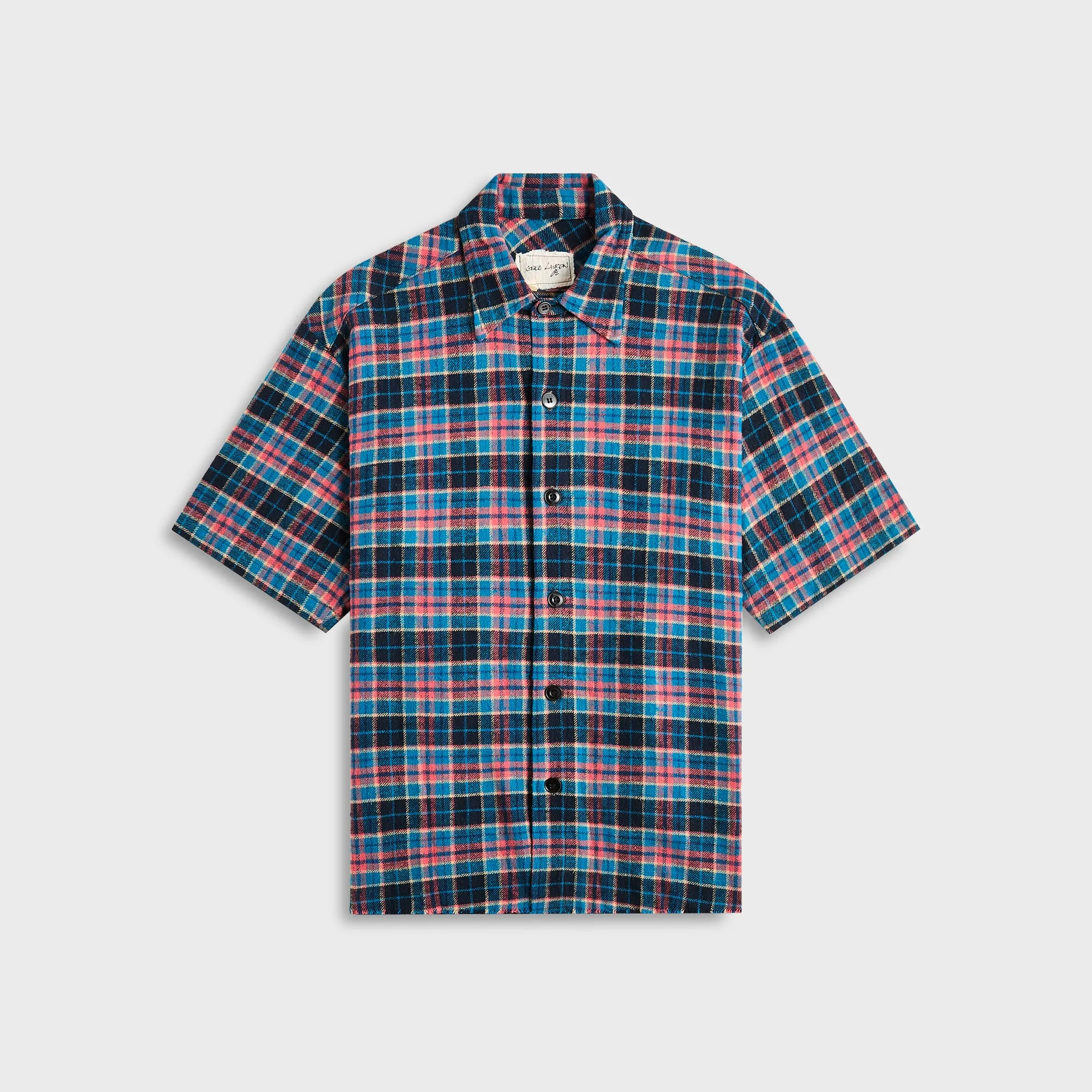 Greg Lauren Plaid Short Sleeve Shirt - Navy sold by Kith