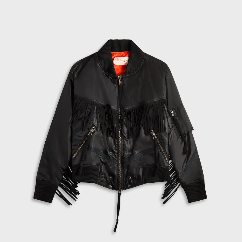 Greg Lauren Nylon Fringe Flight Jacket - Black sold by Kith