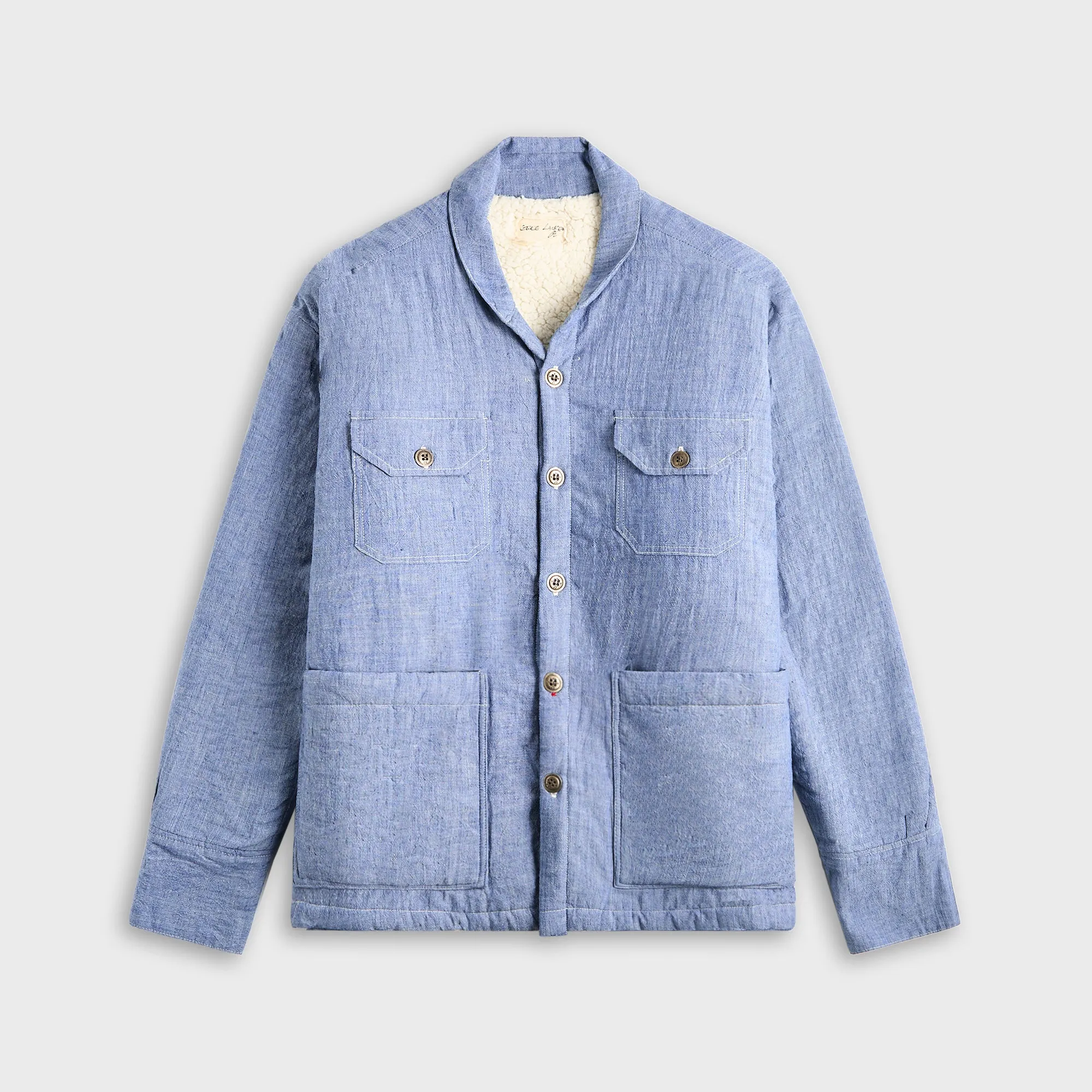 Greg Lauren Chambray Sherpa Lined Jacket - Medium Blue sold by Kith