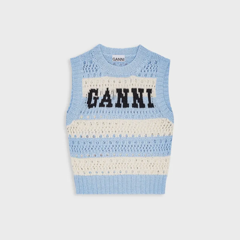 Ganni Cotton Mix Striped Vest - Soft Chambray sold by Kith