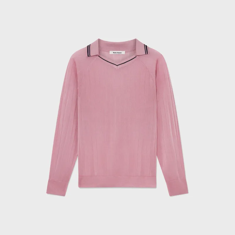 Wales Bonner Roots Polo Shirt - Pink / Navy sold by Kith