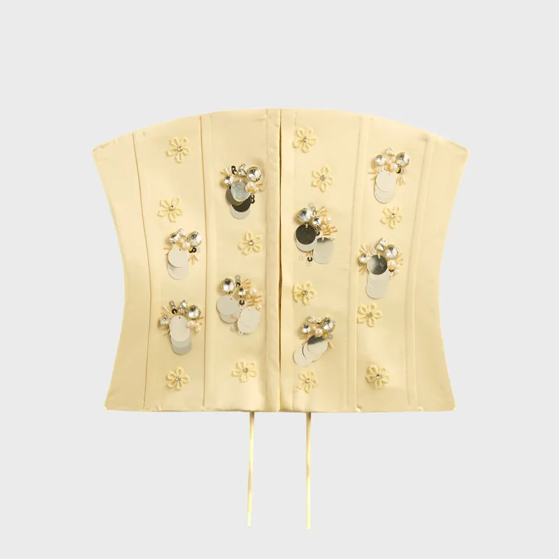 GUIZIO Embellished Satin Corset - Ivory sold by Kith