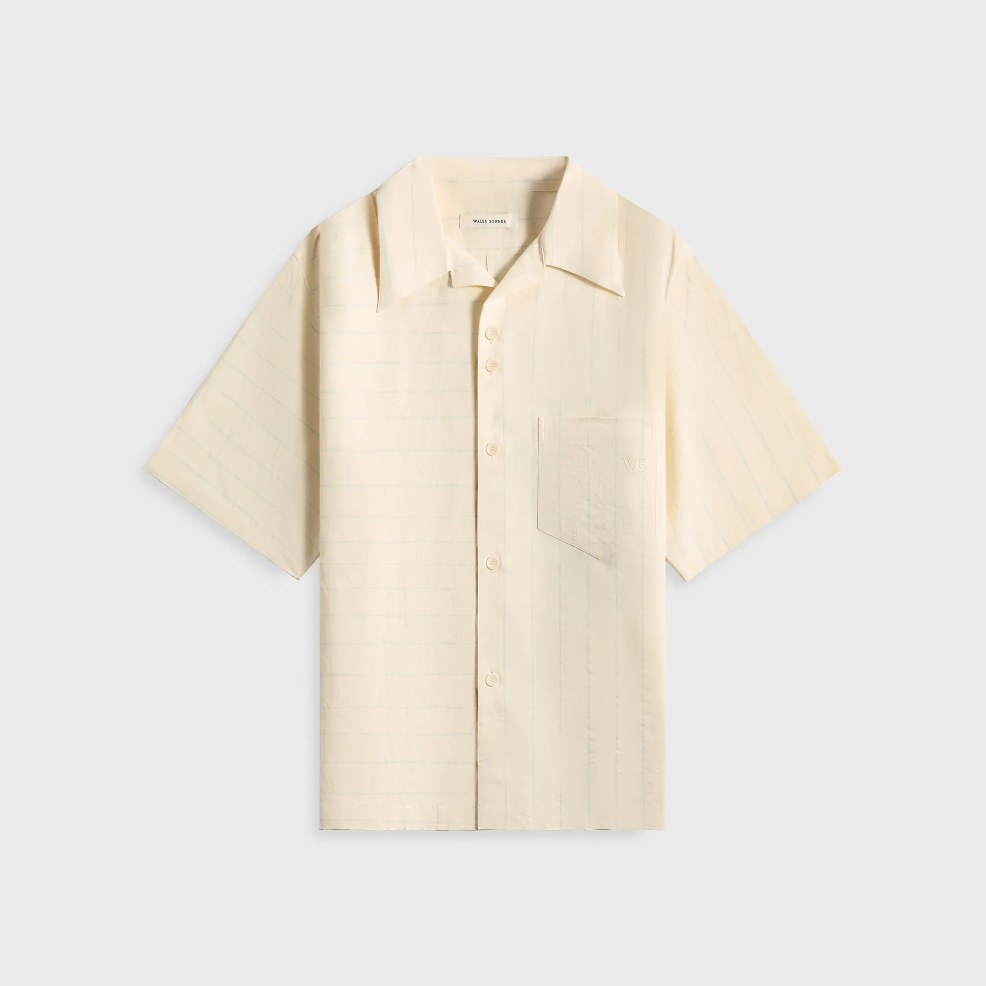 Wales Bonner Highlife Bowling Shirt - White / Blue Stripe sold by Kith
