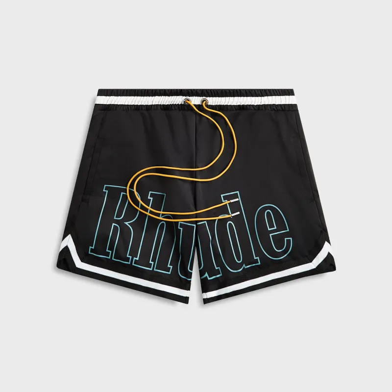 Rhude Logo Basketball Swim Shorts - Black / White sold by Kith
