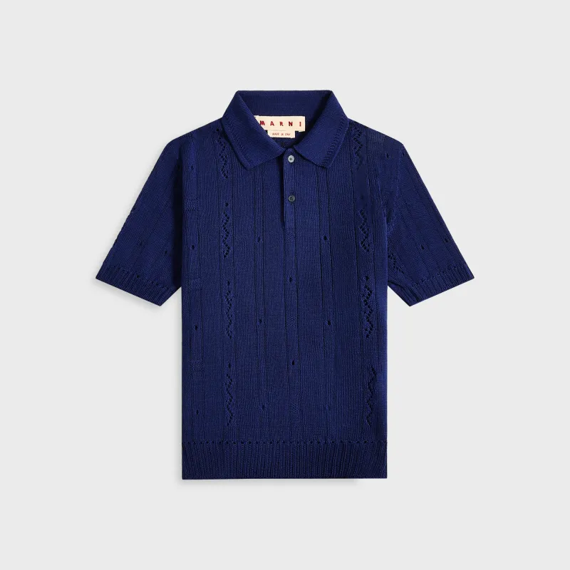 Marni Short Sleeve Crochet Polo Shirt - Bluette made by Marni