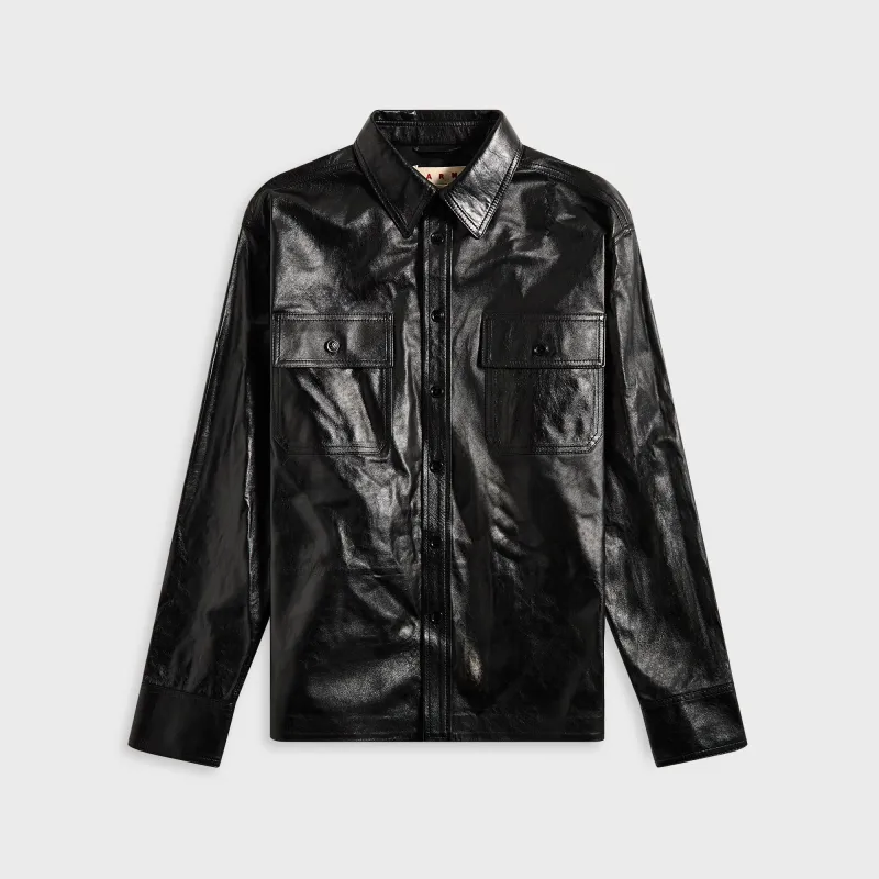 Marni Leather Long Sleeve Shirt - Black sold by Kith