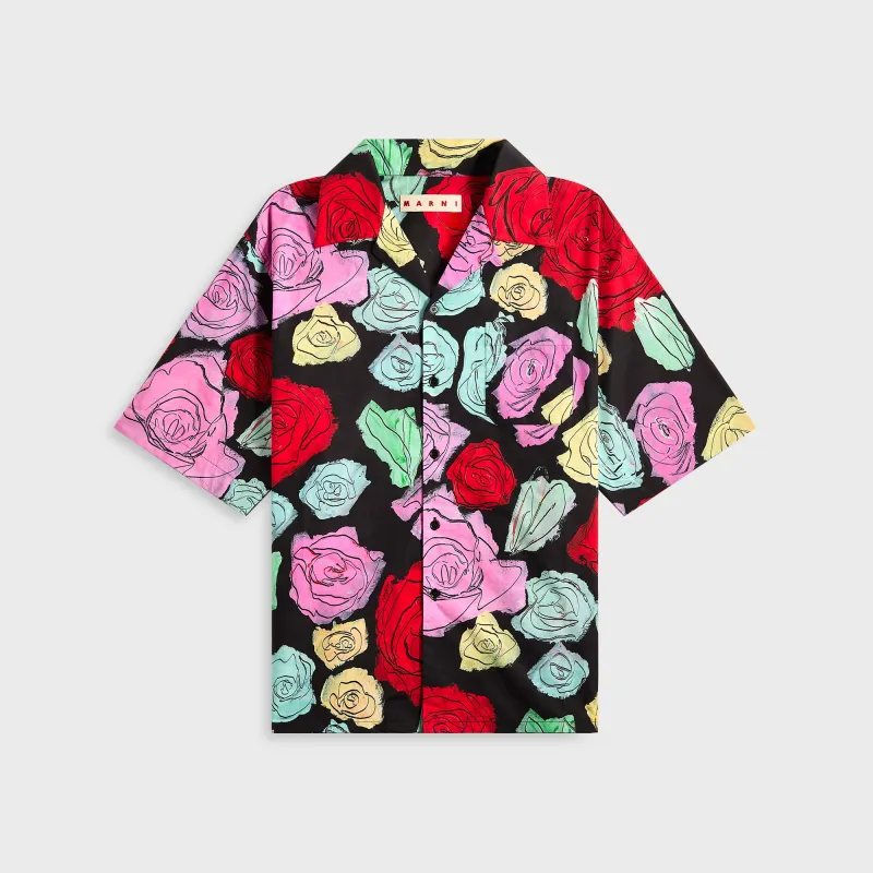 Marni Compact Cotton Short-Sleeved Bowling Shirt - Medium Roses sold by Kith