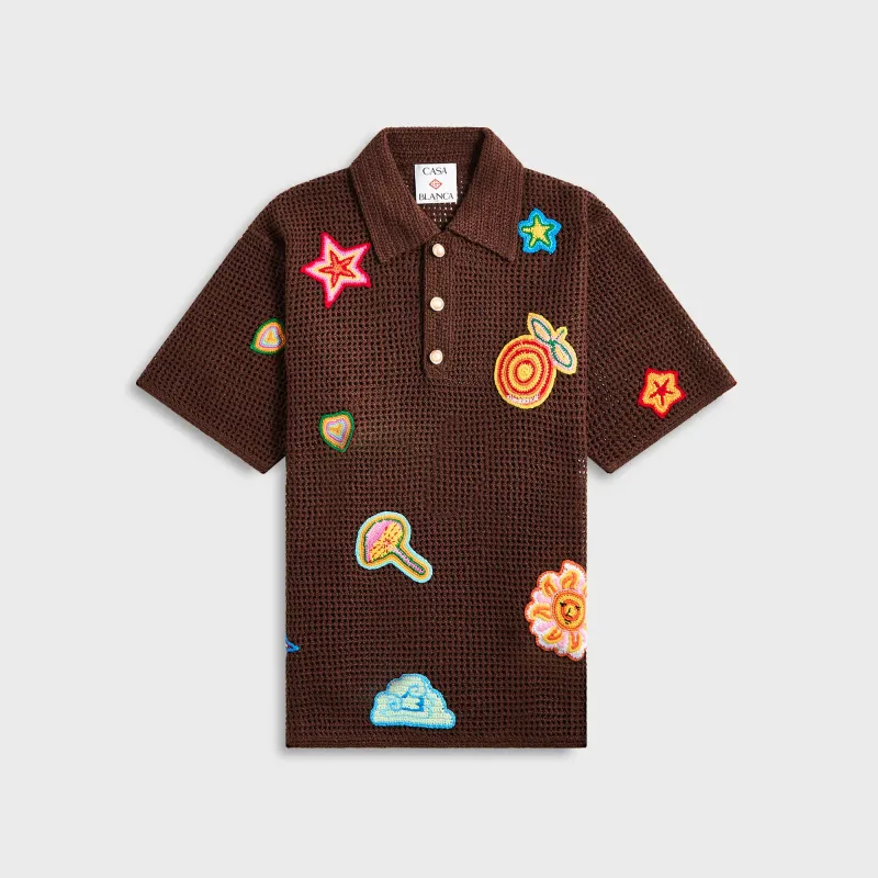 Casablanca Crochet Polo With Patches - Brown sold by Kith