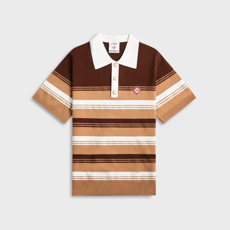 Casablanca Chicano Striped Polo - Beige / Brown sold by Kith