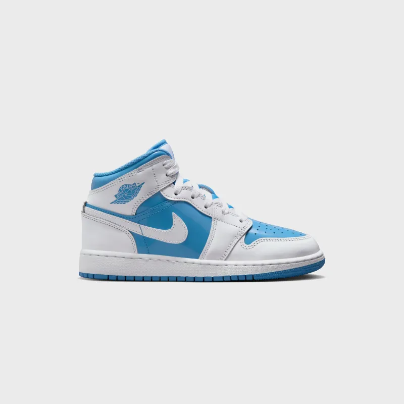 Jordan GS Air Jordan 1 Mid SE - White / Legend Blue sold by Kith