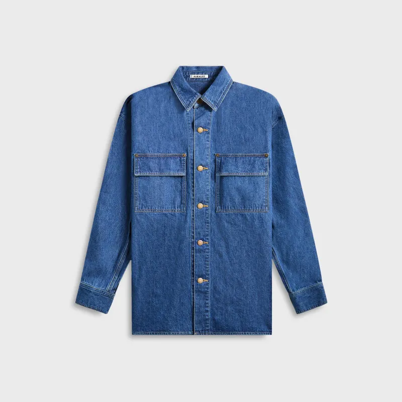 Auralee Selvedge Light OZ Denim Shirt - Medium Washed Indigo sold by Kith