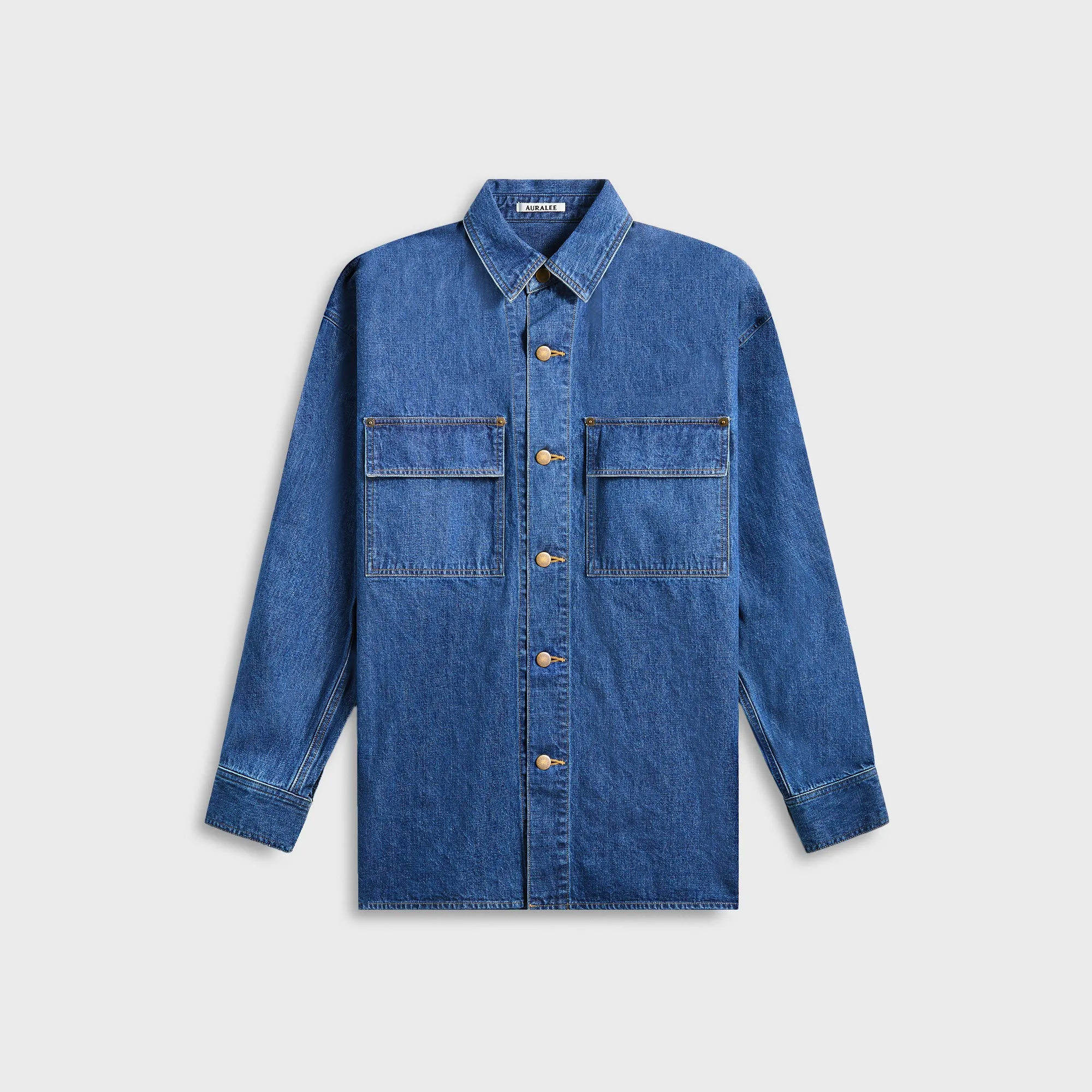 Auralee Selvedge Light OZ Denim Shirt - Medium Washed Indigo sold by Kith