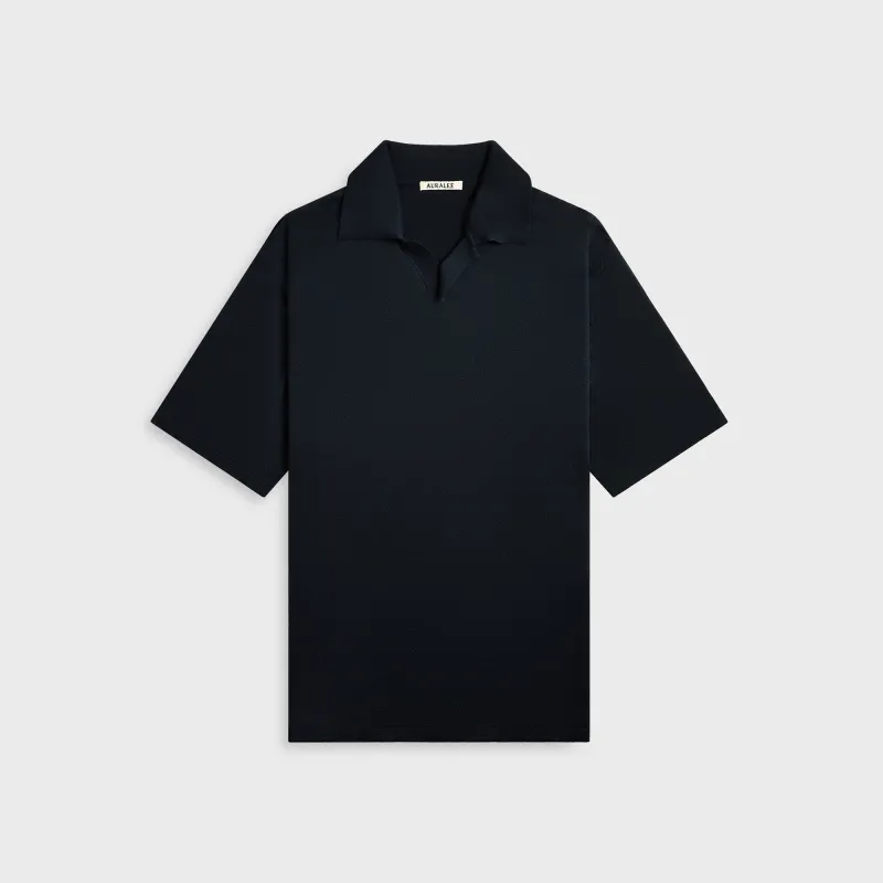 Auralee Product Dyed Wool Knit Polo - Navy sold by Kith