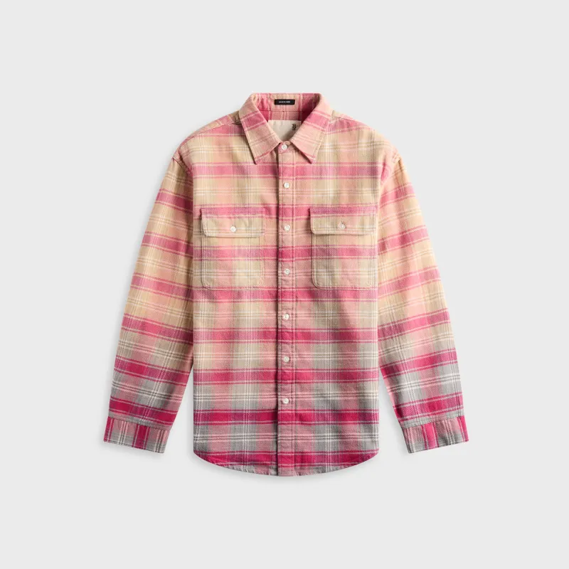R13 Relaxed Work Shirt - Bleached Out Pink / Grey Plaid sold by Kith