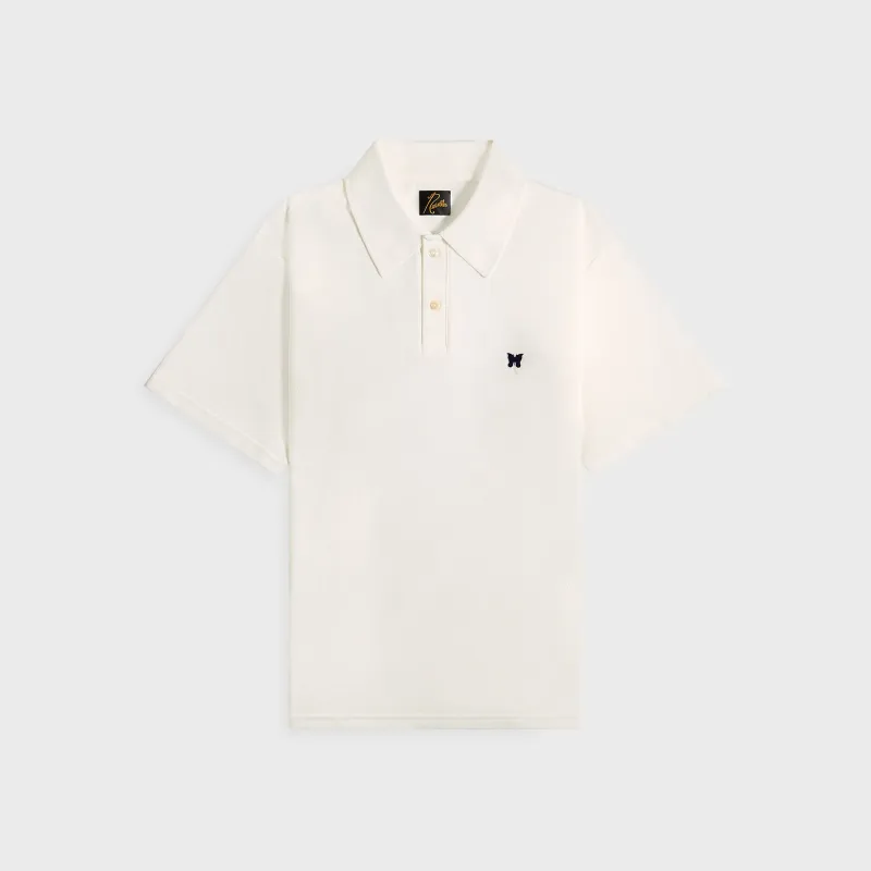 Needles Short Sleeve Polo Shirt Cotton Pique - White made by Needles