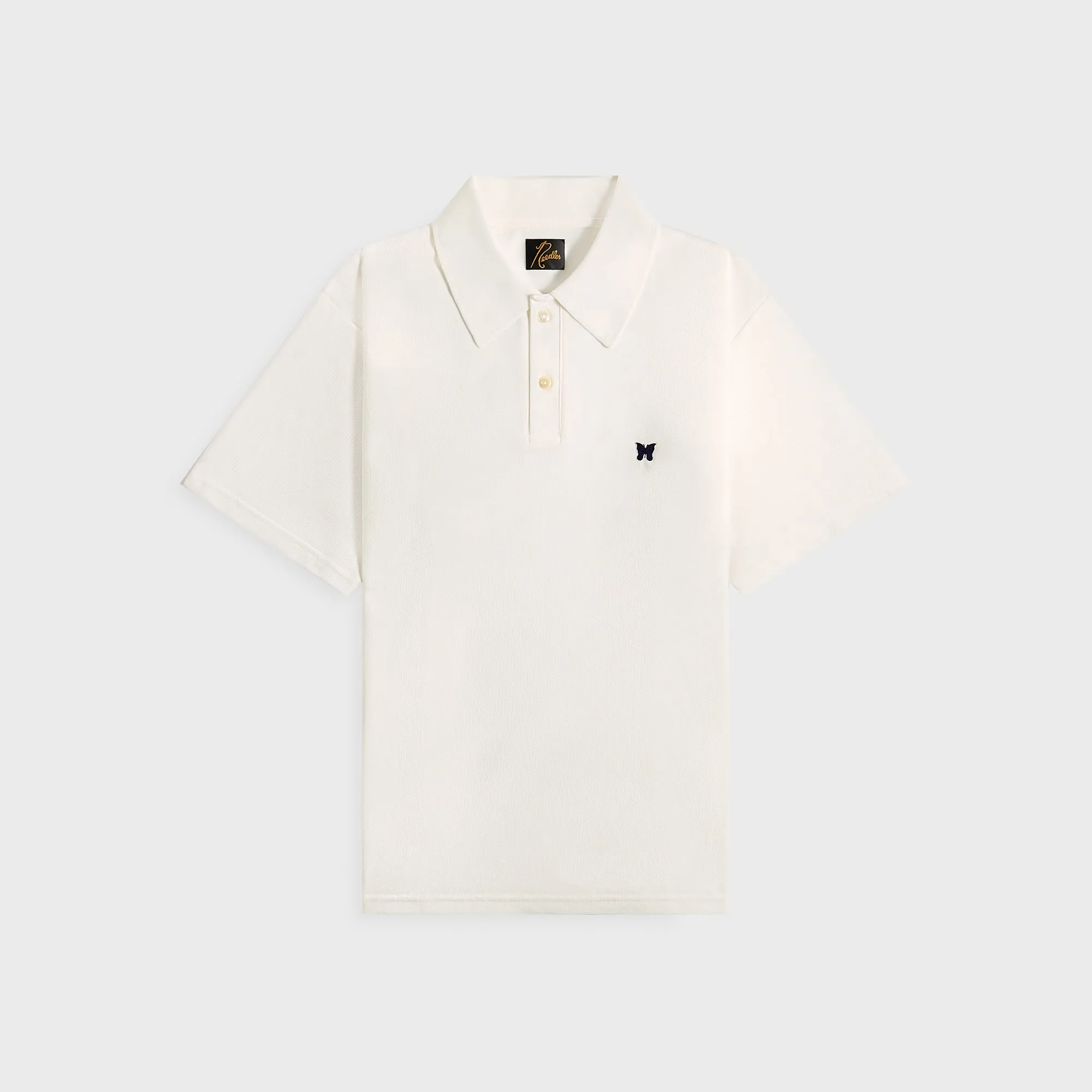 Needles Short Sleeve Polo Shirt Cotton Pique - White sold by Kith