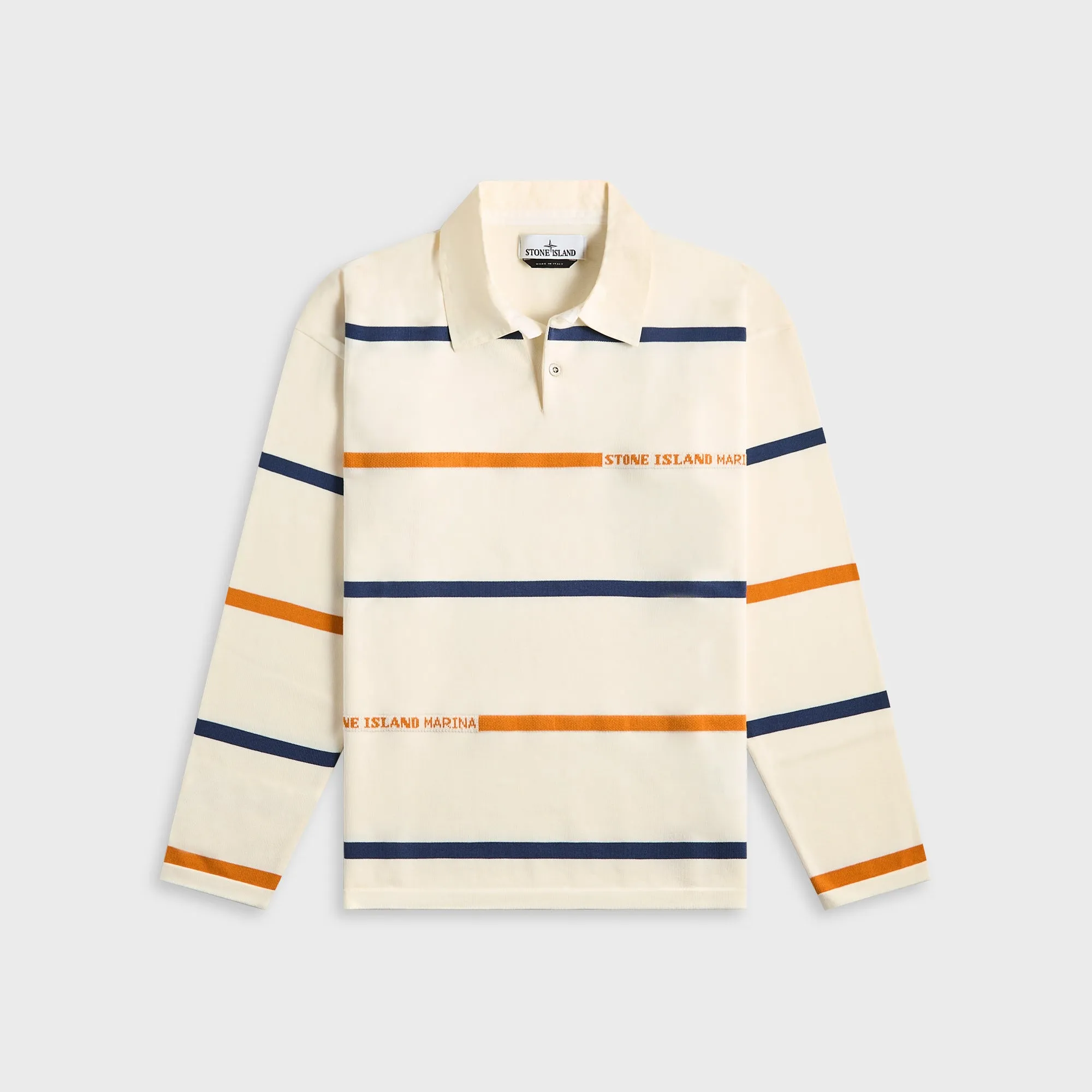 Stone Island Striped Soft Organic Cotton Marina LS Polo - Ivory sold by Kith