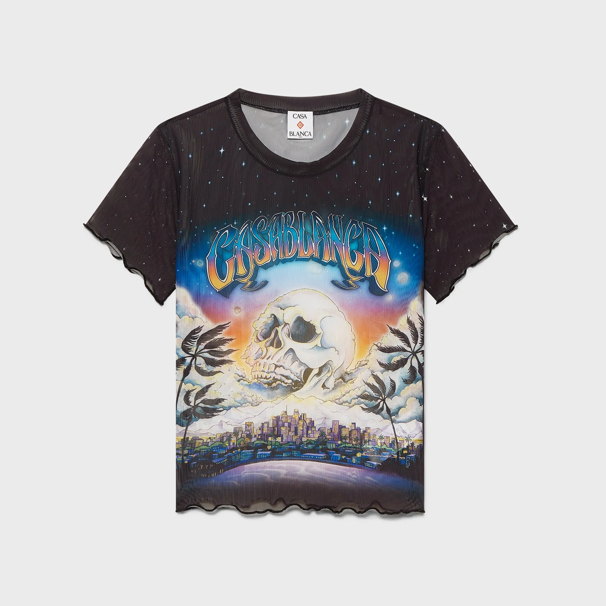 Casablanca Lettuce Hem Printed Mesh Tee - Black sold by Kith
