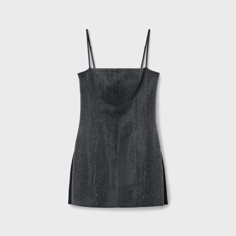 Alexander Wang Square Neck Mini Dress With Allover Clear Hotfix - Charcoal sold by Kith