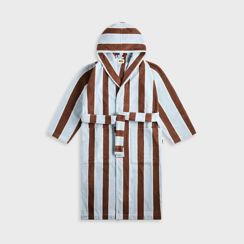 Tekla Hooded Bathrobe - Cocoa Stripes sold by Kith
