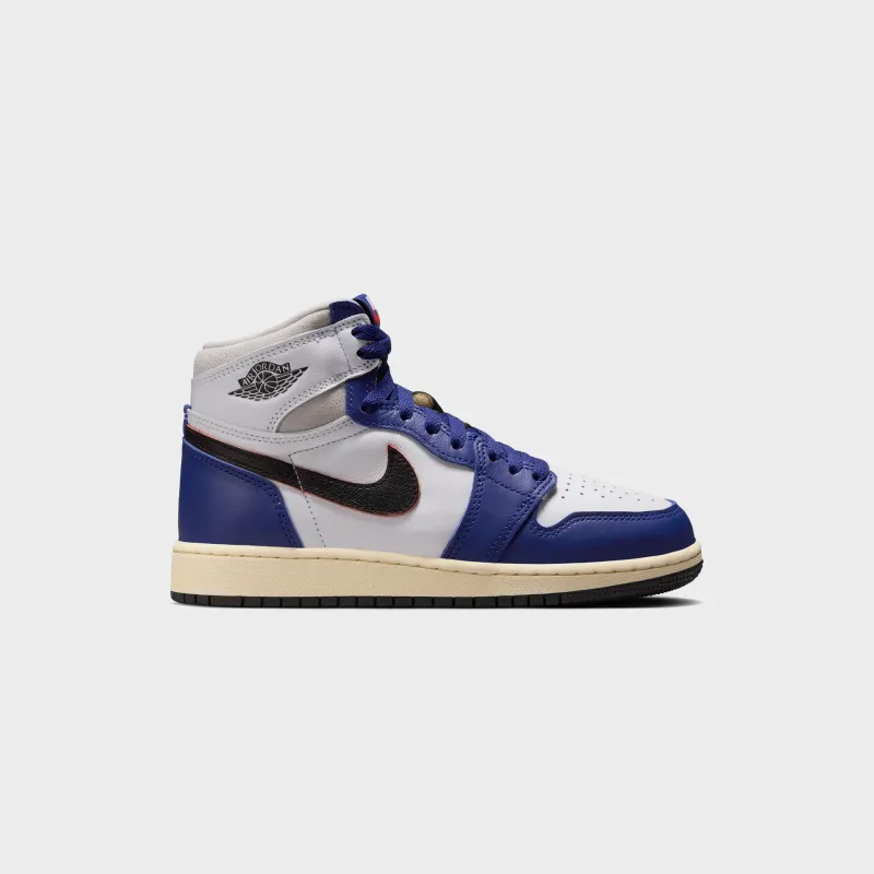 Jordan GS Air Jordan 1 Retro High OG -  White / Black / Neutral Grey / Deep Royal Blue / Muslin sold by Kith