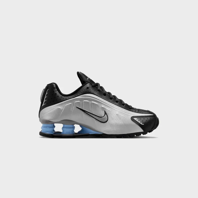 Nike Shox R4 - Metallic Silver / Black / Psychic Blue sold by Kith