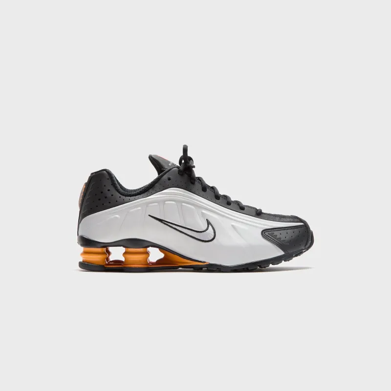Nike Shox R4 - Black / Vast Grey / Bright Mandarin / Metallic Silver sold by Kith