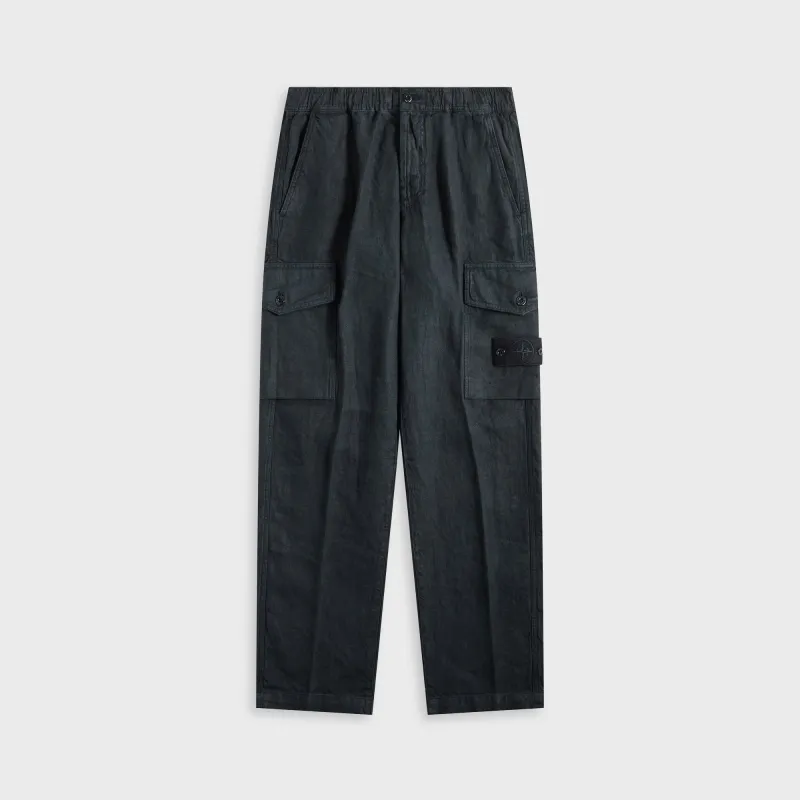 Stone Island Diagonal Linen Garment Dyed Ghost Piece Trousers - Navy Blue sold by Kith