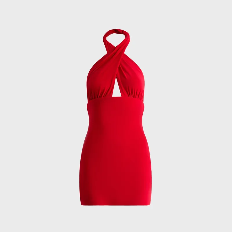 Norma Kamali Cross Halter Pickleball Dress - Tiger Red sold by Kith
