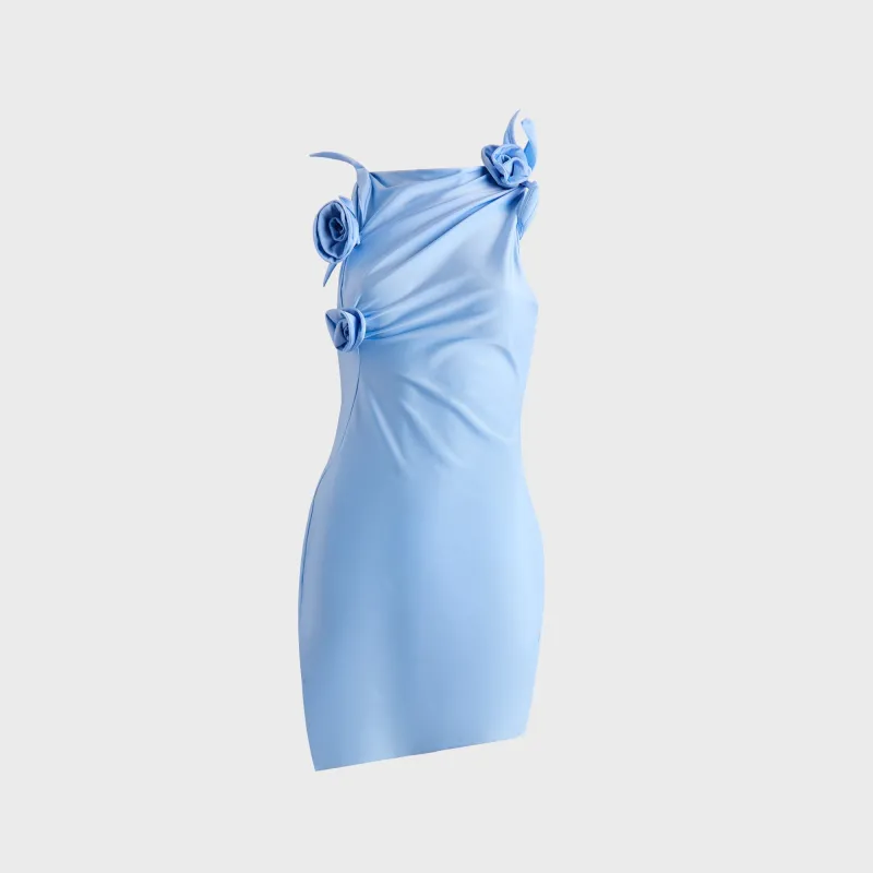 Coperni Asymmetric Flower Mini Dress - Blue sold by Kith