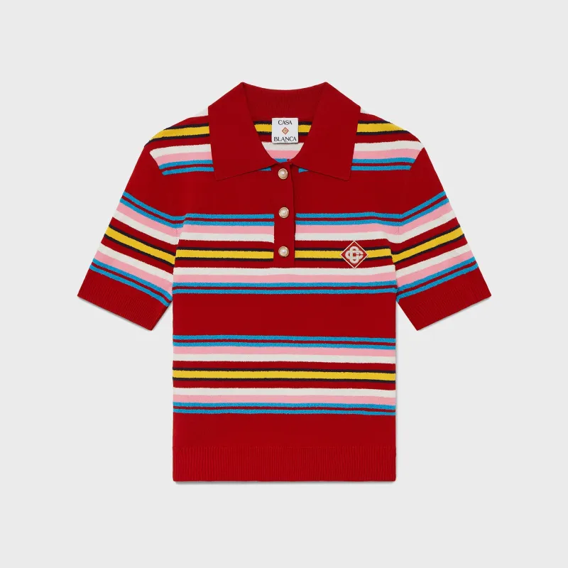 Casablanca Striped Polo - Multi Dark Red sold by Kith