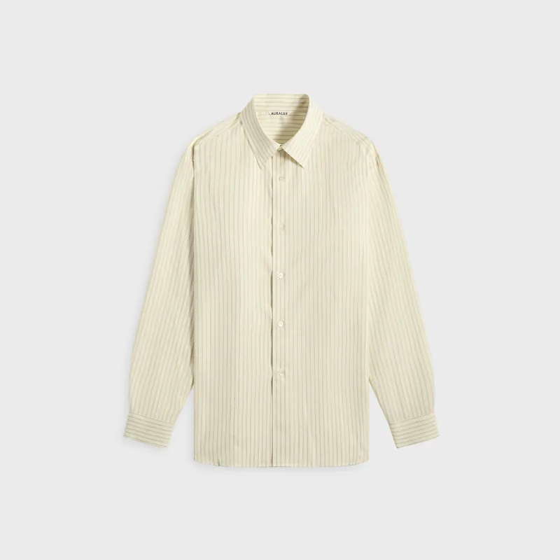 Auralee Super Fine Wool Stripe Shirt - Ivory Stripe sold by Kith