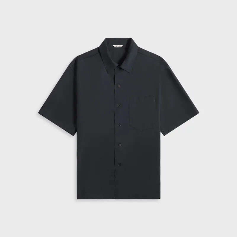 Auralee Super Fine Tropical Wool Open Collar Half Sleeved - Navy sold by Kith