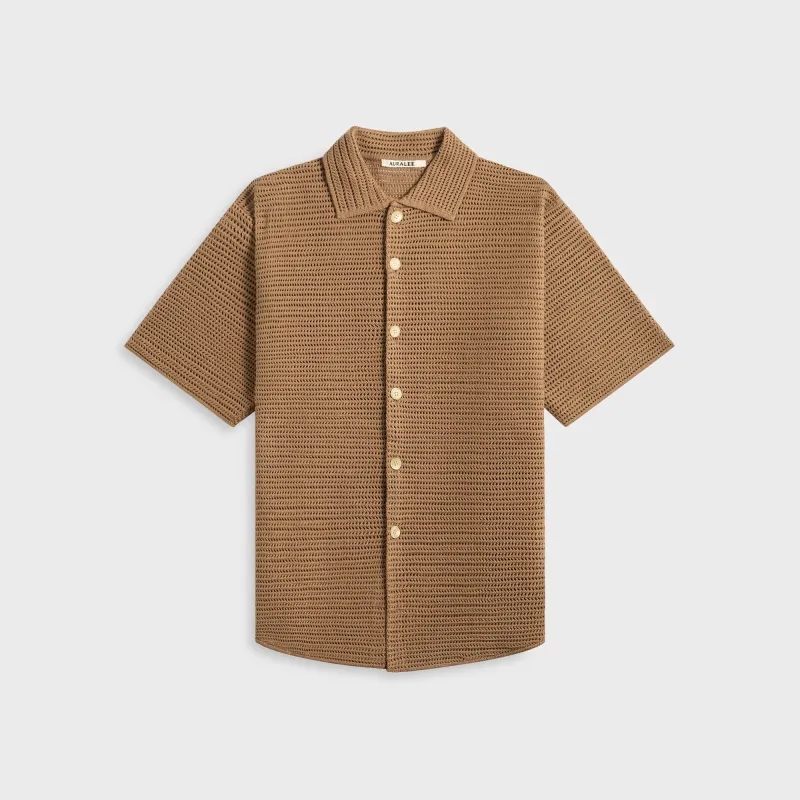 Auralee Cotton Mesh Knit Half Sleeved Shirt - Khaki Brown sold by Kith