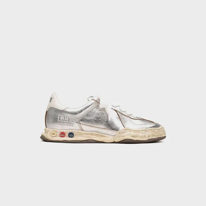 Mihara Yasuhiro Herbie Original Sole Wrinkled Leather Low Top Sneaker - Silver sold by Kith