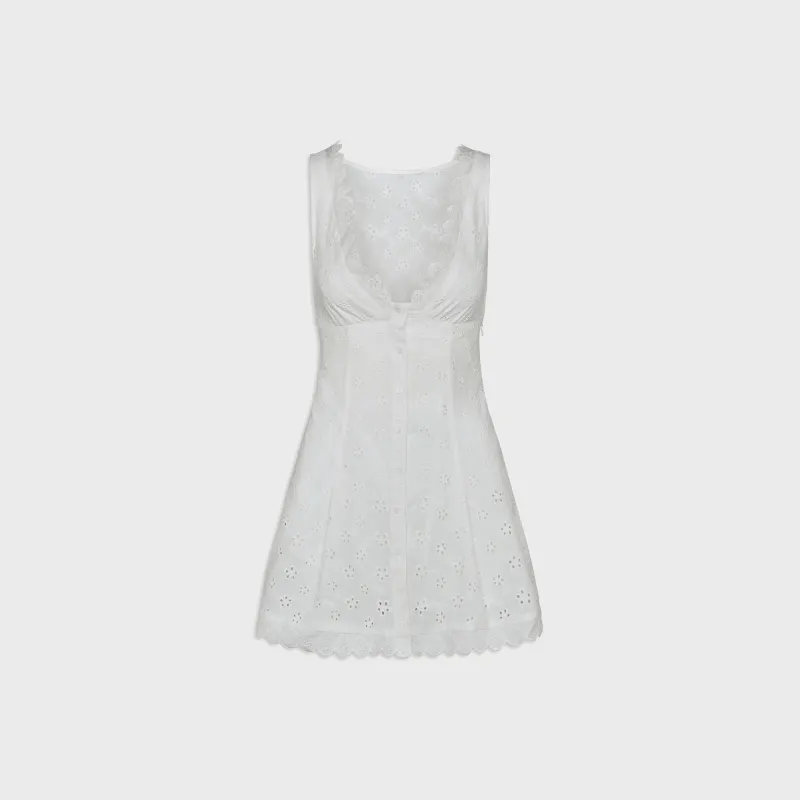 Frankies Bikinis x Bella Hadid Farm Eyelet Mini Dress - Salt Air Eyelet sold by Kith